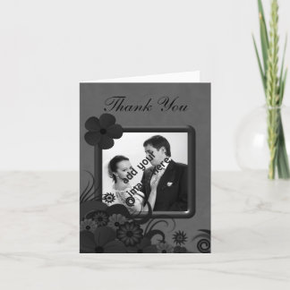 De Agradecimento Casamento Floral Negro e Cinza Obrigado Cartão com