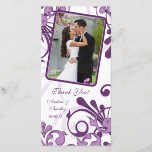 De Agradecimento Casamento Floral Púrpura e Branco Obrigado Cartão