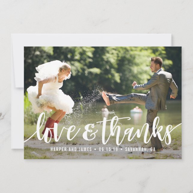 De Agradecimento Casamento Funky Script Obrigado Cartão com fotos (Frente)