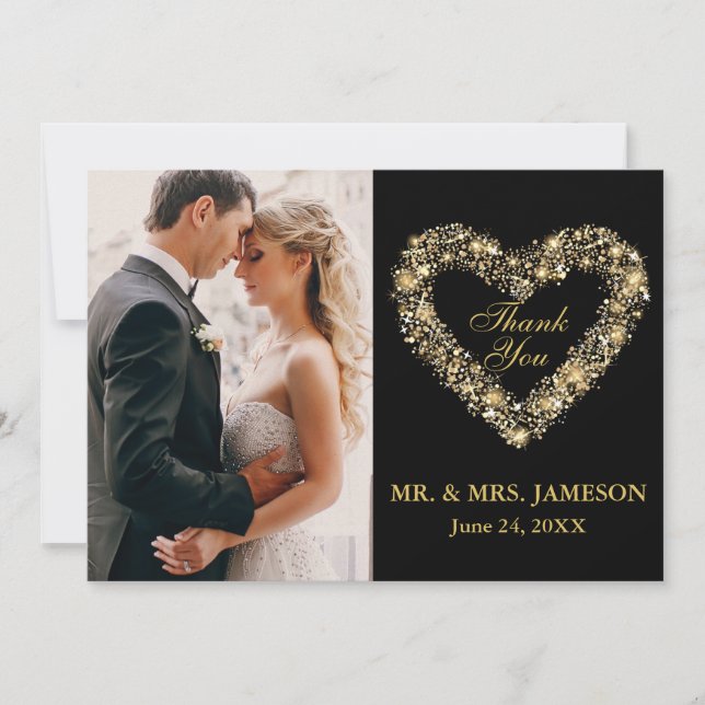 De Agradecimento Casamento Obrigado Dourado Cartão com fotos (Frente)