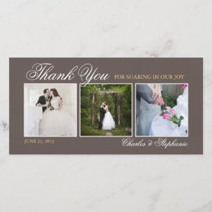 De Agradecimento Casamento Obrigado no Cartão com fotos Mocha Brown