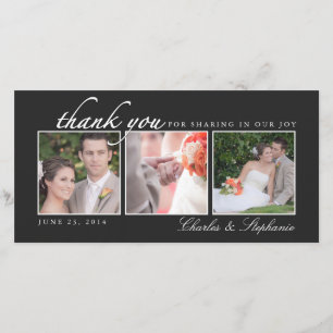 De Agradecimento Casamento Obrigado no Cartão com fotos Preto e Bra