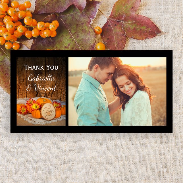 De Agradecimento Casamento outono Rustic Pumpkins Obrigado Cartão c (Say thanks after your Autumn event with the Rustic Pumpkins Fall Thank You Photo Card.)