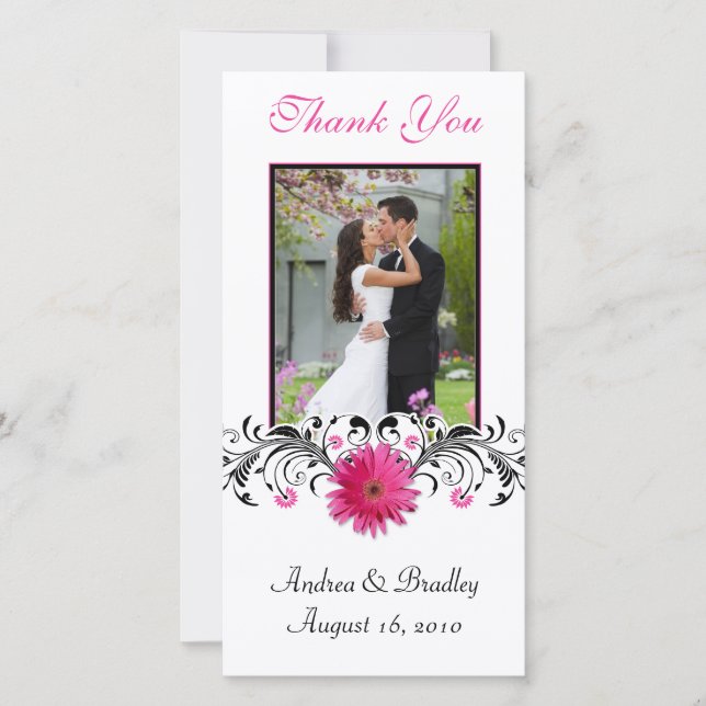 De Agradecimento Casamento Rosa Gerbera Daisy Obrigado Cartão com f (Frente)