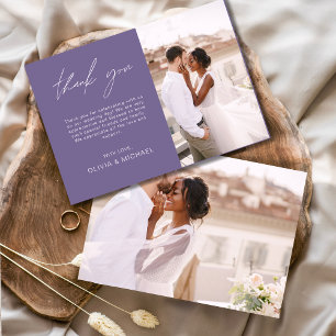 De Agradecimento Casamento Roxo Obrigado Foto Simples Cartão Elegan