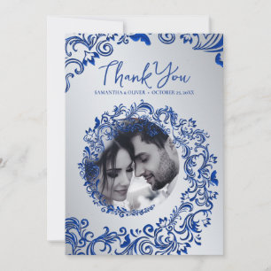 De Agradecimento Casamento tema damasco Azul Obrigado Cartão com fo