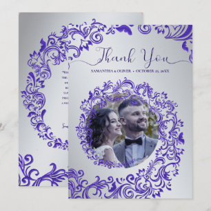 De Agradecimento Casamento tema damasco Roxo Obrigado Cartão com fo