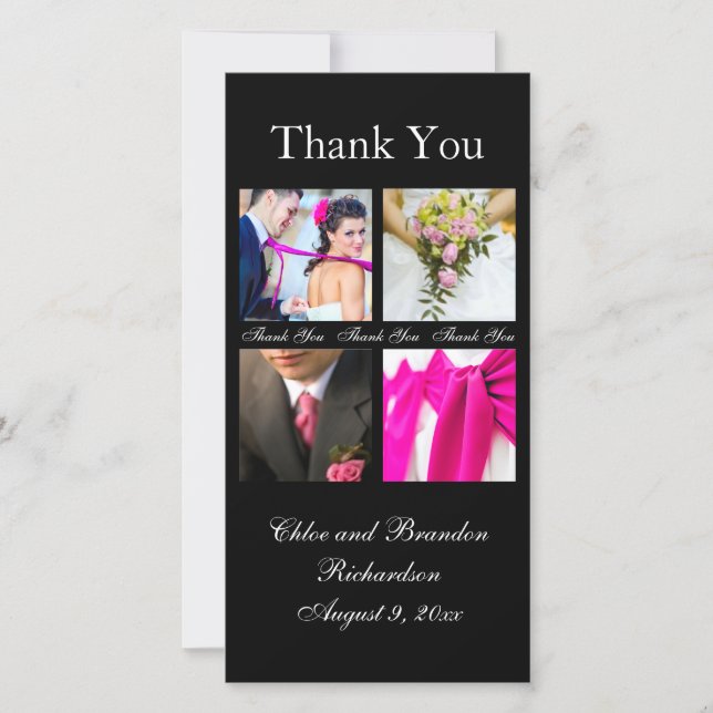 De Agradecimento Colagem Simples Obrigado Cartão com fotos (preto) (Frente)