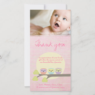 De Agradecimento Corujas Bonitas Rosa Bebê Obrigado Cartão com foto