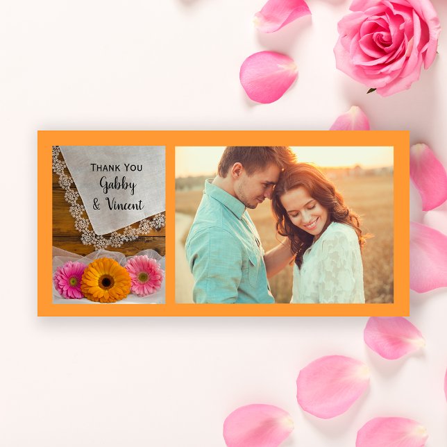 De Agradecimento Daisy Trio e Lace Weding Obrigado Cartão com fotos (Criador carregado)