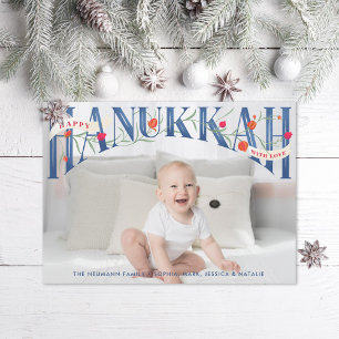 De Agradecimento Elegante Cartão com fotos Feliz Hanukkah com Letra