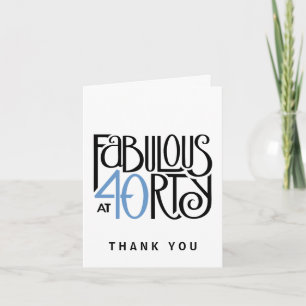 De Agradecimento Fabuloso 40 azul preto Obrigado Cartão Nota