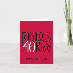 De Agradecimento Fabuloso 40 preto vermelho branco Obrigado Cartão 