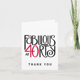 De Agradecimento Fabuloso 40 vermelho preto Obrigado Cartão Nota