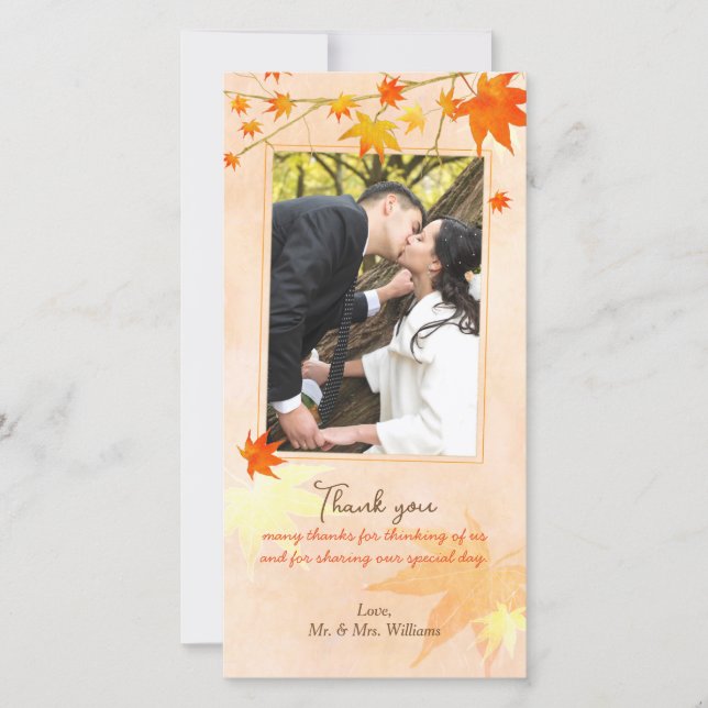 De Agradecimento Fall Maple Elegance Weding Obrigado Cartão com fot (Frente)