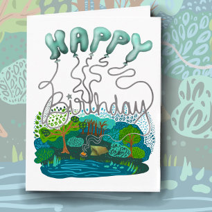 De Agradecimento Feliz Aniversário Camping Balões saudando cartão