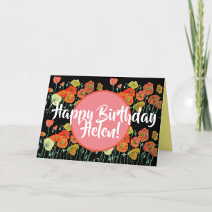 De Agradecimento Feliz aniversário Poppy floral damas Nome Cartão