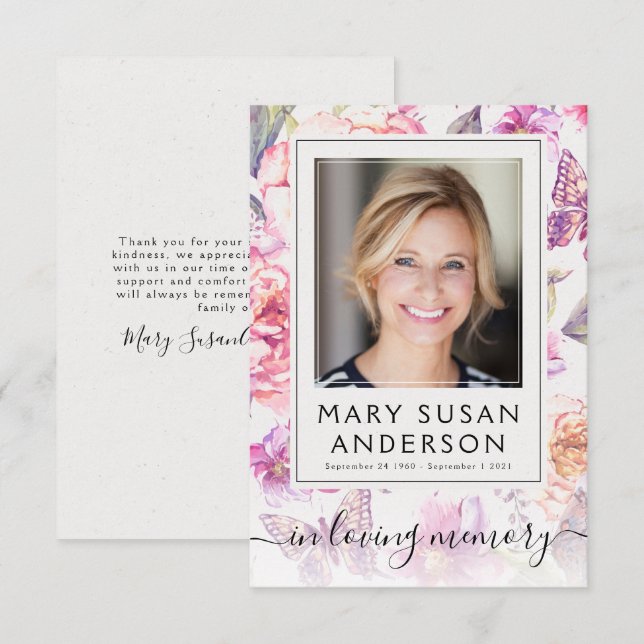 De Agradecimento Foto Floral Funeral Memorial Obrigado Nota Cartão (Frente/Verso)