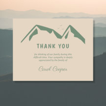 Funeral Obrigado Nota Cartão com Montanhas Verdes
