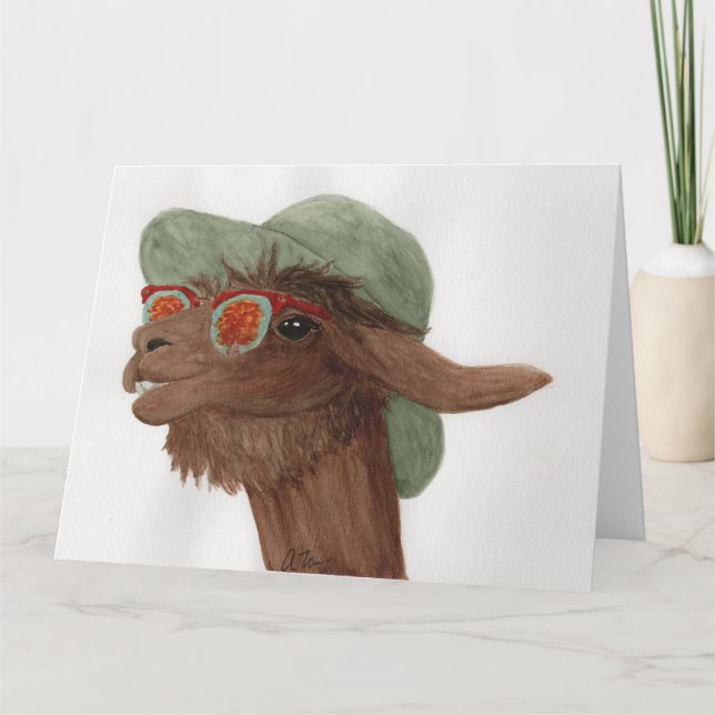 De Agradecimento Lhamas em Shades: Cartão Saudável Novembro 8,5"x11 (Frente)