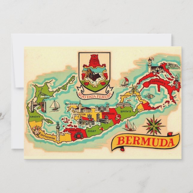 De Agradecimento Mapa Antigo Clássico das Bermudas 5x7 Cartão Posta (Frente)