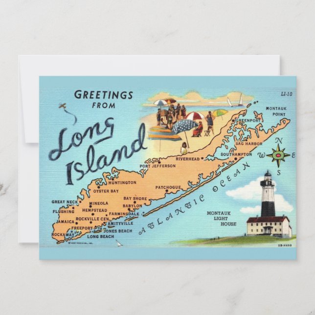 De Agradecimento Mapa Antigo do Long Island 5x7 Grande Cartão Posta (Frente)
