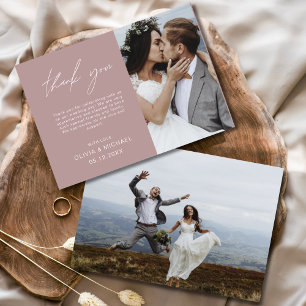 De Agradecimento Mauve Wedding Obrigado Foto Cartão Minimalista