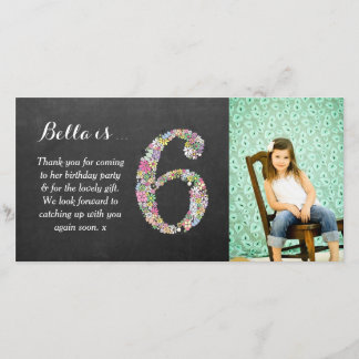 De Agradecimento Meninas 6 Birthday Floral Obrigado Cartão com foto