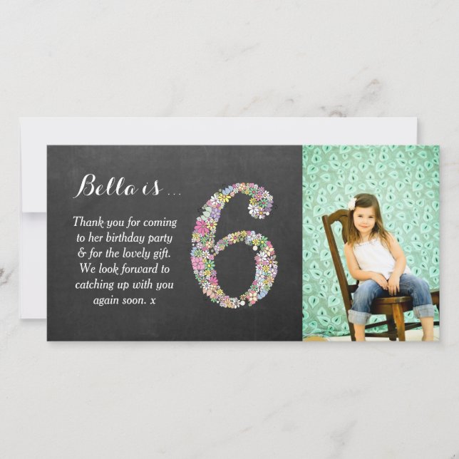 De Agradecimento Meninas 6 Birthday Floral Obrigado Cartão com foto (Frente)