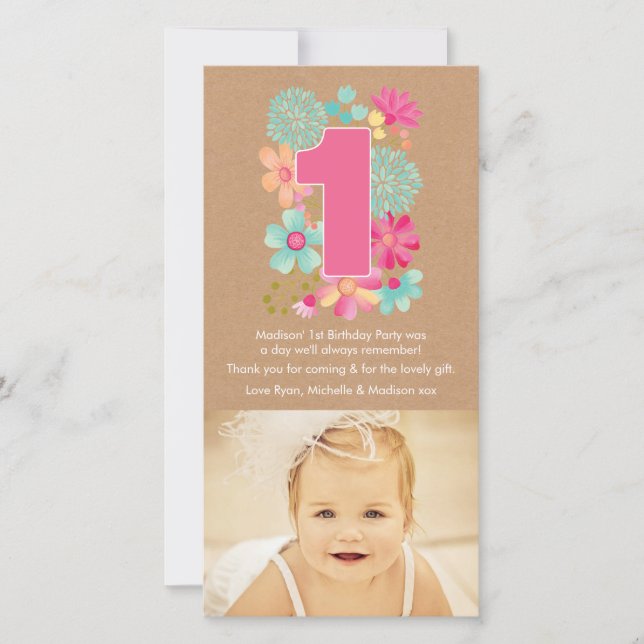 De Agradecimento Meninas primeiro aniversario 1 Obrigado Cartão com (Frente)