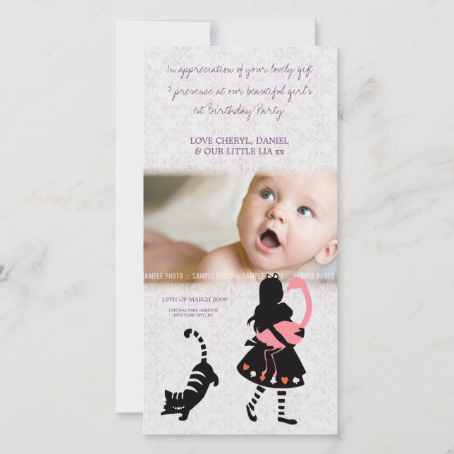 De Agradecimento Obrigado Alice no cartão com fotos do bebê do país (Frente)