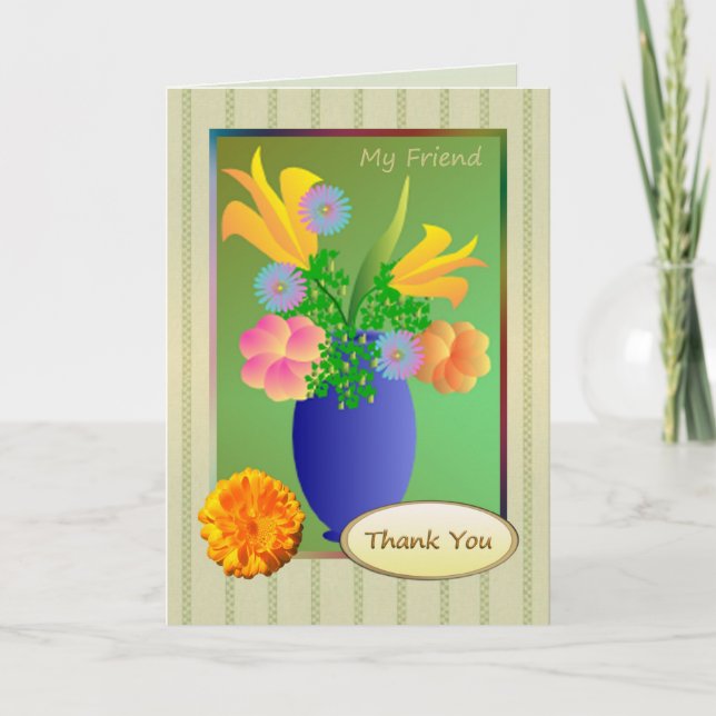 De Agradecimento Obrigado Amigo - Flores exóticas num cartão vaso (Frente)
