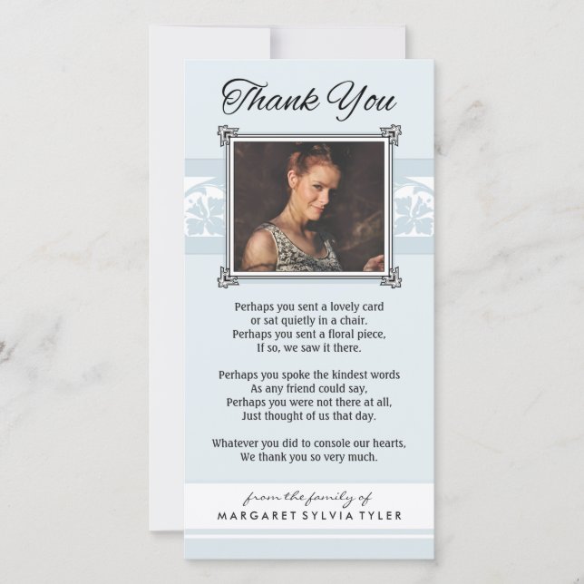 De Agradecimento Obrigado Memorial Light Blue & White Cartão com fo (Frente)