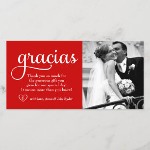 De Agradecimento ornamentado Gracias Cartão com fotos Vermelho