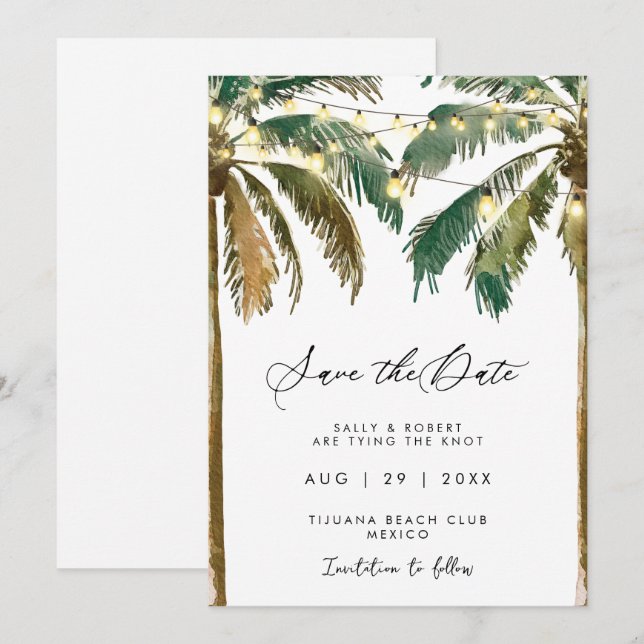 De Agradecimento palmeiras tropicais luzes salvam cartão (Frente/Verso)