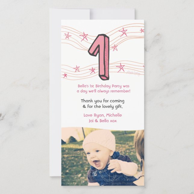 De Agradecimento Primeiro aniversario Neném 1 Obrigado Cartão com f (Frente)