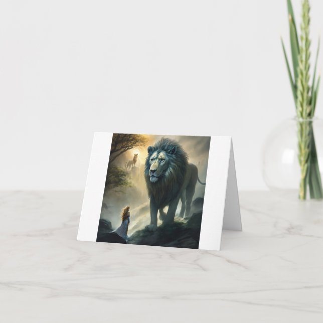 De Agradecimento Raiz Majestosa: Leão e Cartão com Temas Guardiães (Frente)