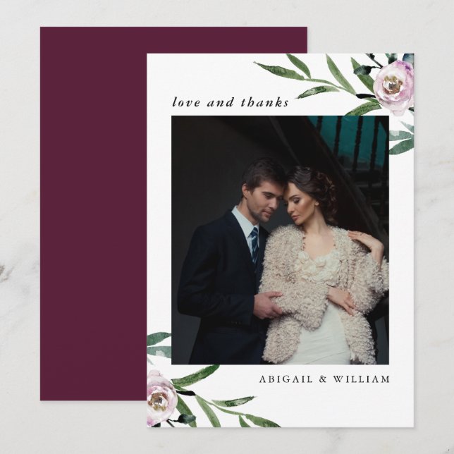 De Agradecimento Romântica Casamento Floral Obrigado Cartão com fot (Frente/Verso)