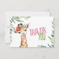 Safari Giraffe Rosa Obrigado Nota Cartão