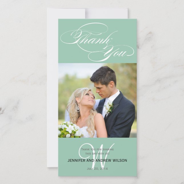 DE AGRADECIMENTO SCRIPT INICIAL VERDE WEDDING OBRIGADO CARTÃO COM F (Frente)