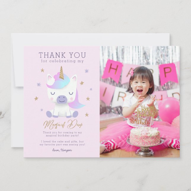 De Agradecimento Unicorn Aniversário Obrigado Cartão com fotos (Frente)