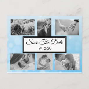 De Anúncio Bolhas azuis Foto para salvar a data Cartão postal