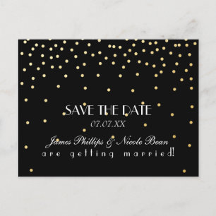 De Anúncio Cartão Postal Black & Gold Foil Dots Save The Date