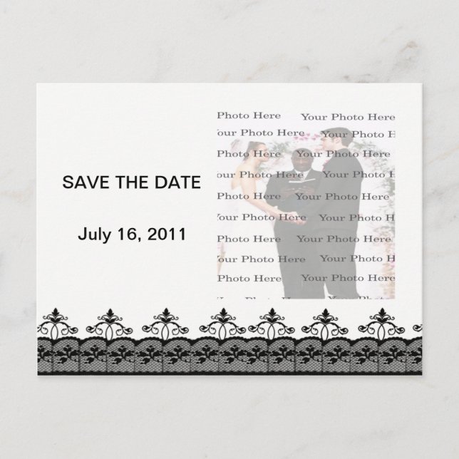 De Anúncio Cartão Postal Black Lace Save The Date (Frente)