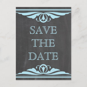 De Anúncio Cartão postal Blue Deco Chalkboard Save the Date