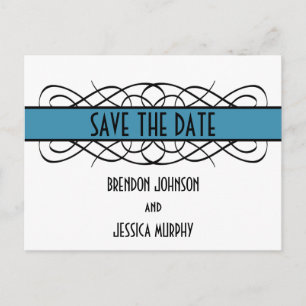 De Anúncio Cartão postal Blue Deco Flourish Save the Date
