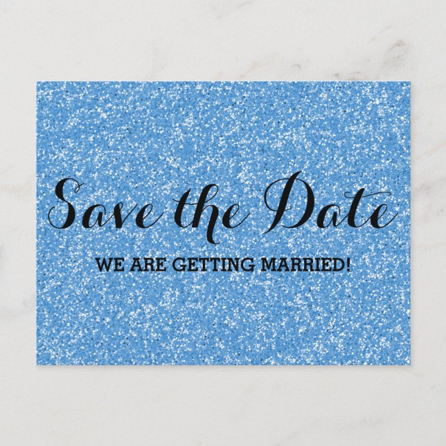 De Anúncio Cartão postal Blue Glitter Save the Date (Frente)