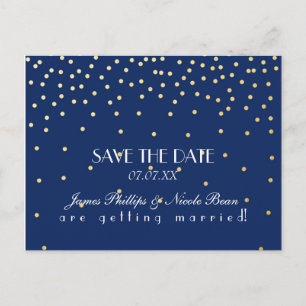 De Anúncio Cartão postal Blue & Gold Foil Dots Save The Date