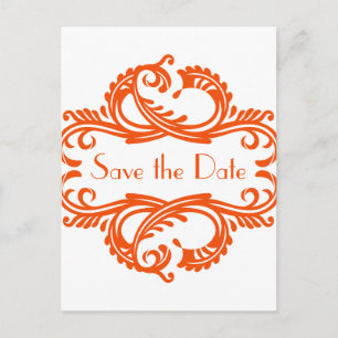 De Anúncio Cartão postal Chic Damask Save the Date, Laranja