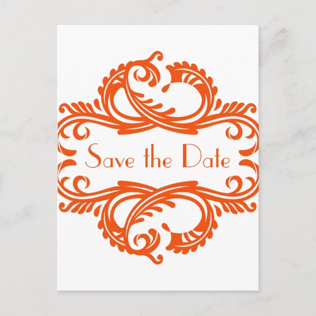 De Anúncio Cartão postal Chic Damask Save the Date, Laranja (Frente)